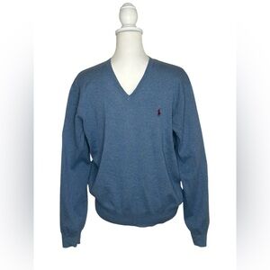 Polo Ralph Lauren Men's V-Neck Pima Cotton sz L Pullover Sweater in Blue EUC